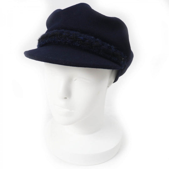 CHANEL Casquette 19V Main: 100% wool, Lining: 50% cotton, Lining: 27% polyamide (nylon), Lining: 23% polyester, Part: 67% wool Dark navy Women S Used Authentic