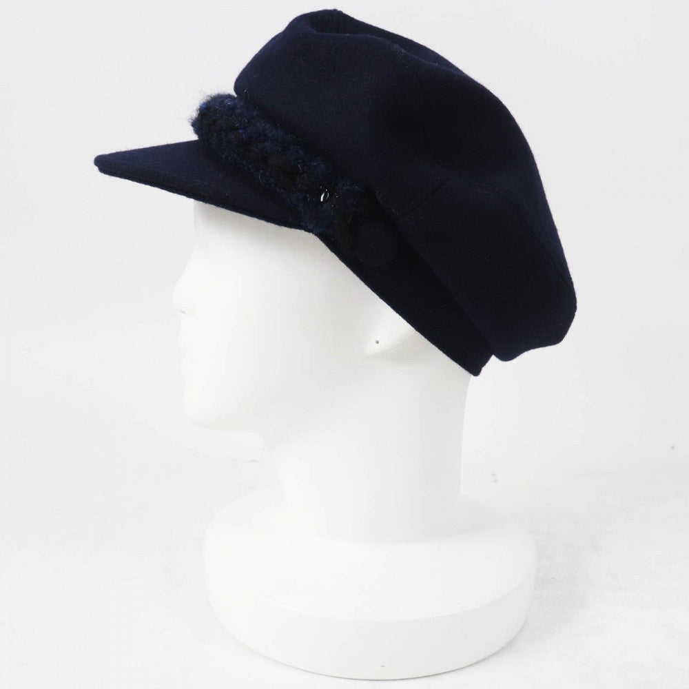 CHANEL Casquette 19V Main: 100% wool, Lining: 50% cotton, Lining: 27% polyamide (nylon), Lining: 23% polyester, Part: 67% wool Dark navy Women S Used Authentic