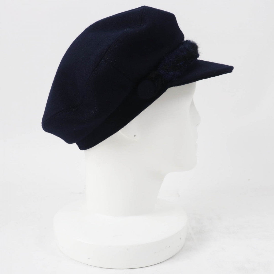 CHANEL Casquette 19V Main: 100% wool, Lining: 50% cotton, Lining: 27% polyamide (nylon), Lining: 23% polyester, Part: 67% wool Dark navy Women S Used Authentic