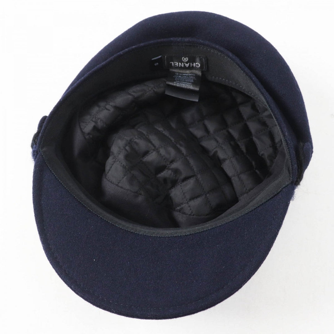 CHANEL Casquette 19V Main: 100% wool, Lining: 50% cotton, Lining: 27% polyamide (nylon), Lining: 23% polyester, Part: 67% wool Dark navy Women S Used Authentic