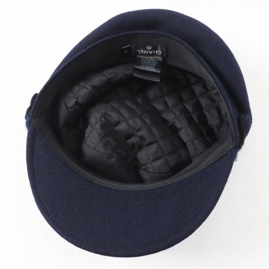 CHANEL Casquette 19V Main: 100% wool, Lining: 50% cotton, Lining: 27% polyamide (nylon), Lining: 23% polyester, Part: 67% wool Dark navy Women S Used Authentic