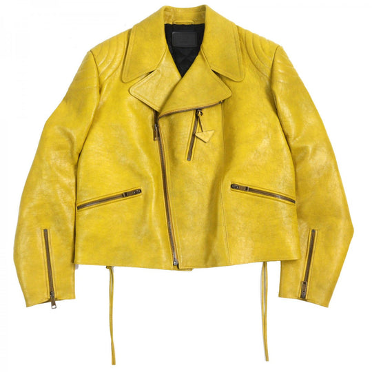 PRADA Riders jacket UPW416 Main: Calf leather, Lining: 100% viscose (rayon), Filling: 55% polyester, Filling: 45% recycled polyester Yellow type mens 48 Used Authentic