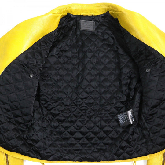 PRADA Riders jacket UPW416 Main: Calf leather, Lining: 100% viscose (rayon), Filling: 55% polyester, Filling: 45% recycled polyester Yellow type mens 48 Used Authentic