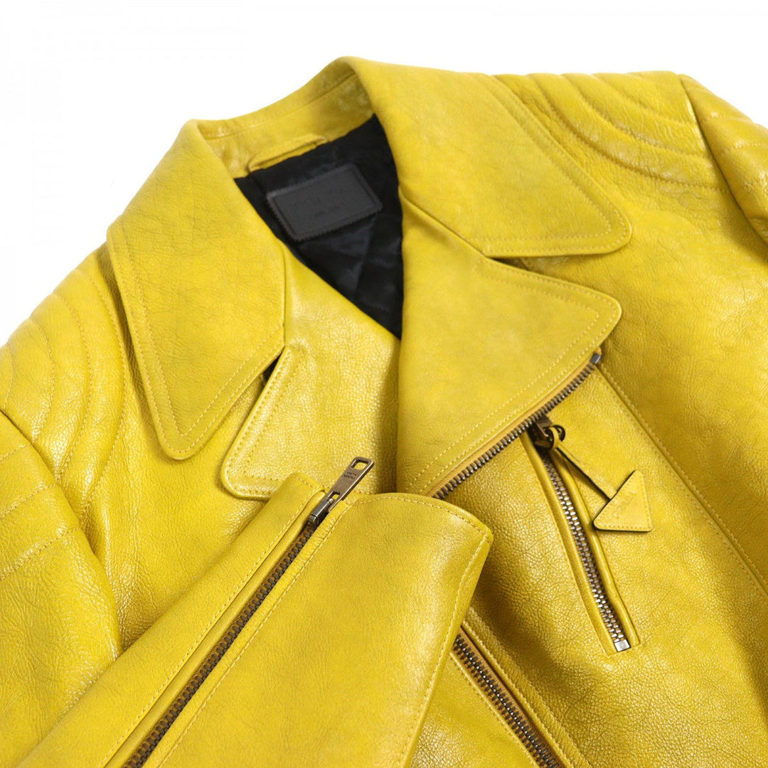 PRADA Riders jacket UPW416 Main: Calf leather, Lining: 100% viscose (rayon), Filling: 55% polyester, Filling: 45% recycled polyester Yellow type mens 48 Used Authentic