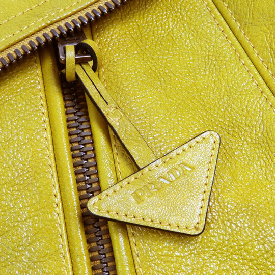PRADA Riders jacket UPW416 Main: Calf leather, Lining: 100% viscose (rayon), Filling: 55% polyester, Filling: 45% recycled polyester Yellow type mens 48 Used Authentic
