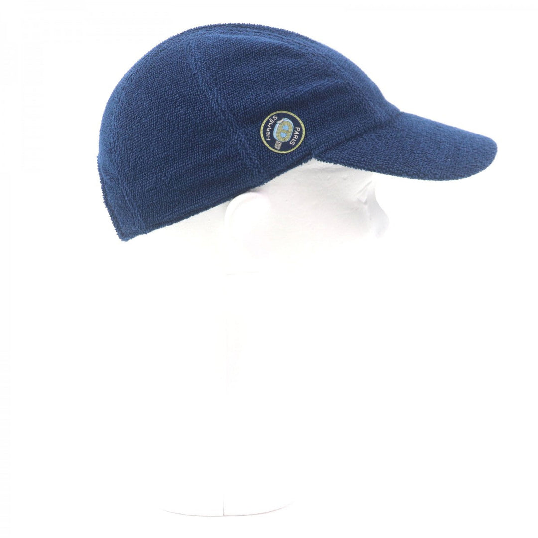 HERMES cap Outer: 100% cotton, Part: 100% polyester Navy Davis mens M Used Authentic