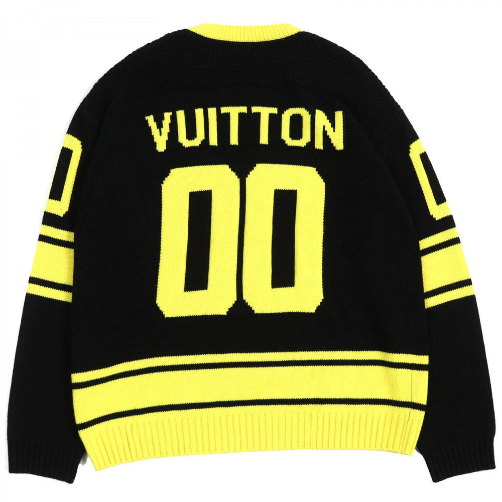 LOUIS VUITTON knit Main: 68% wool, 18% rayon, 9% nylon, 5% cashmere Black yellow LV Intarsia football knit mens XL Used Authentic