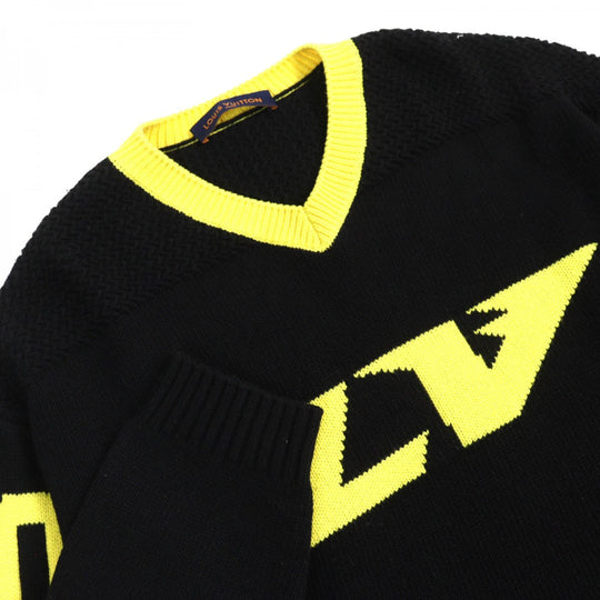LOUIS VUITTON knit Main: 68% wool, 18% rayon, 9% nylon, 5% cashmere Black yellow LV Intarsia football knit mens XL Used Authentic