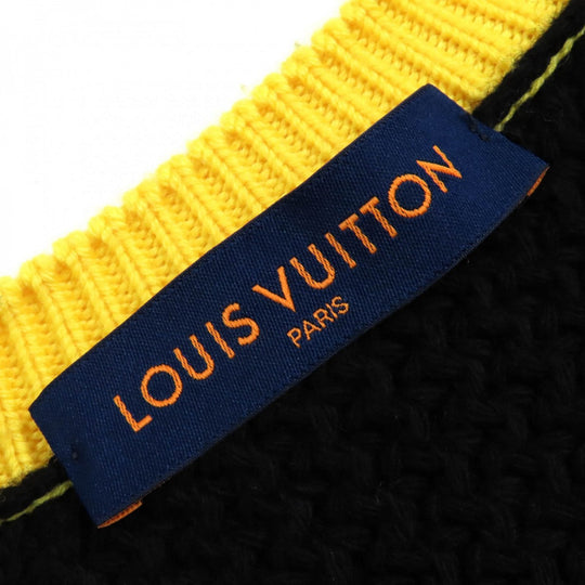 LOUIS VUITTON knit Main: 68% wool, 18% rayon, 9% nylon, 5% cashmere Black yellow LV Intarsia football knit mens XL Used Authentic