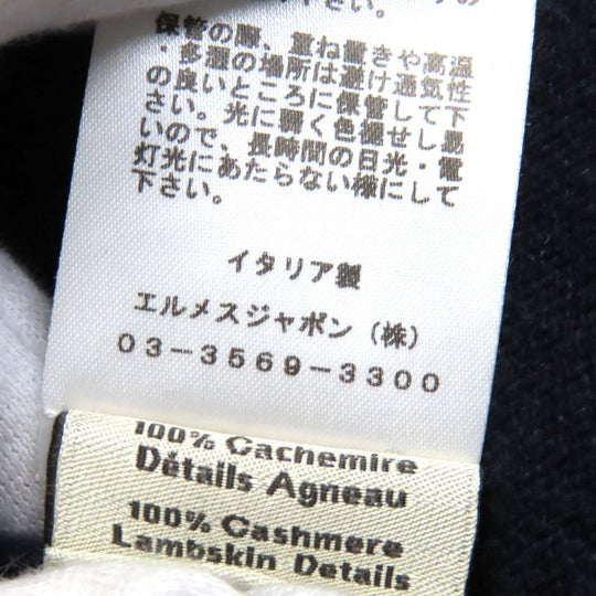 HERMES Hoodie Main: 100% cashmere, Leather part: Sheepskin Navy mens S Used Authentic