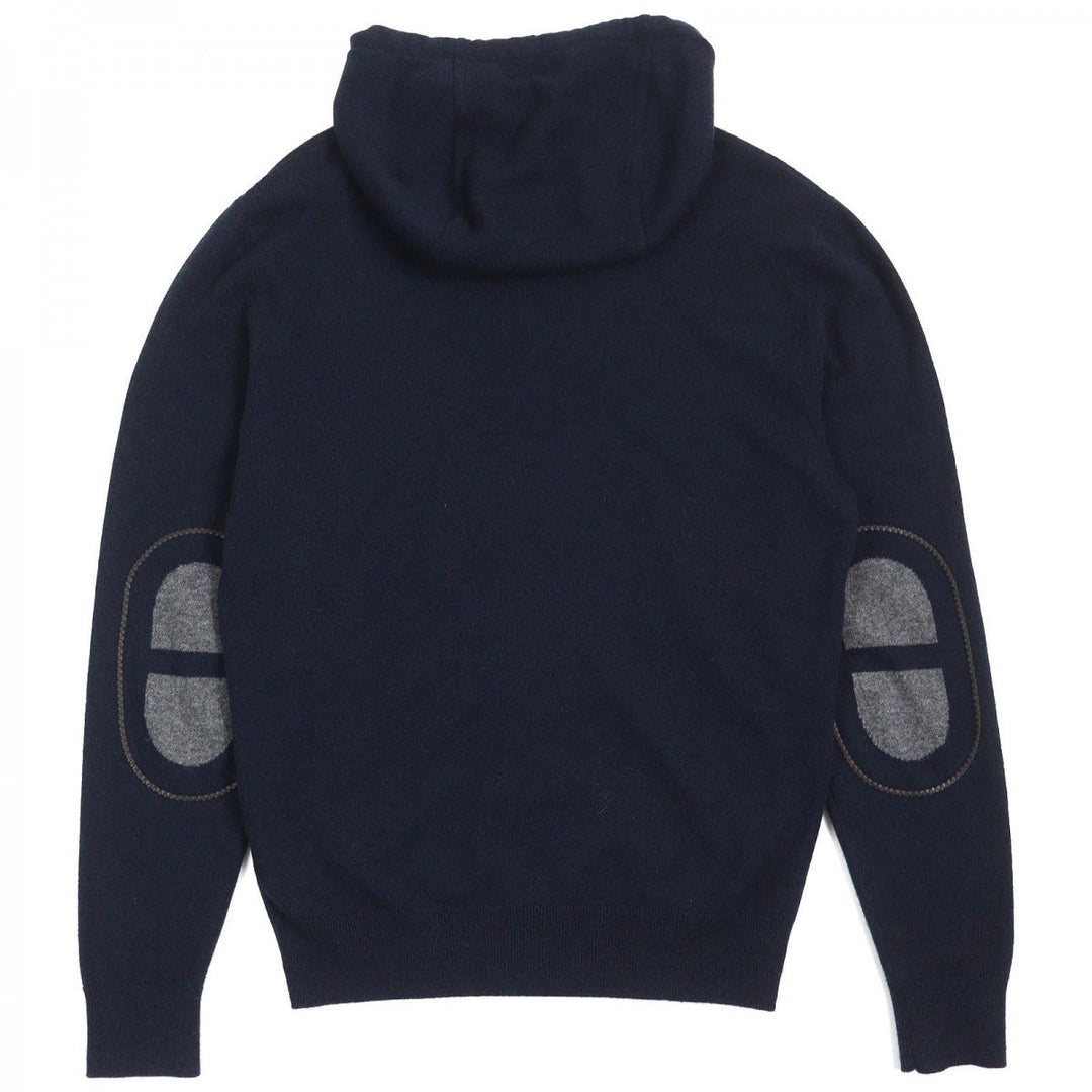 HERMES Hoodie Main: 100% cashmere, Leather part: Sheepskin Navy mens S Used Authentic