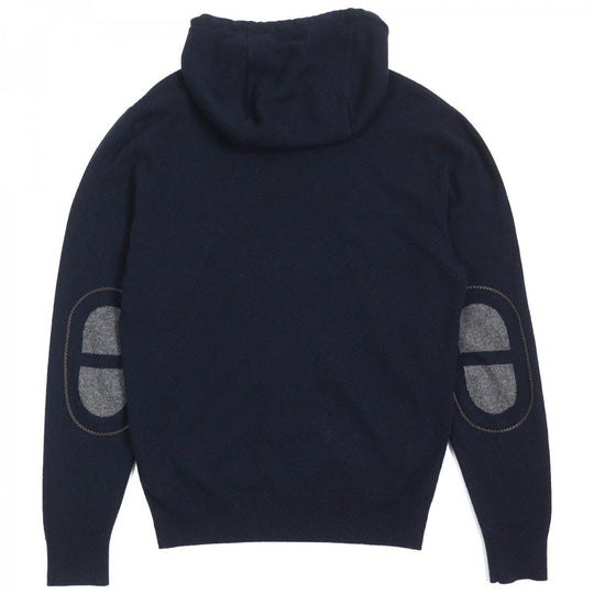 HERMES Hoodie Main: 100% cashmere, Leather part: Sheepskin Navy mens S Used Authentic