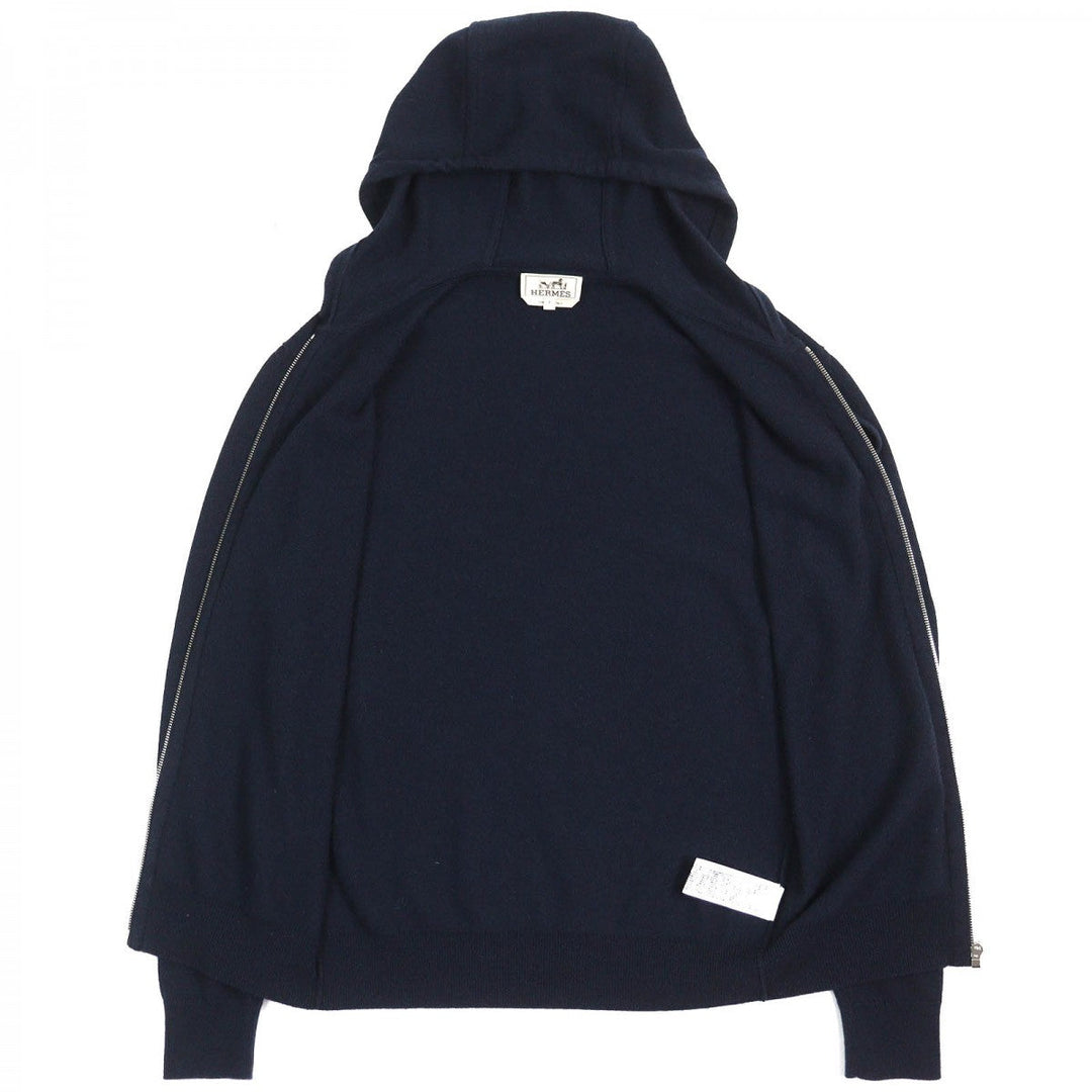 HERMES Hoodie Main: 100% cashmere, Leather part: Sheepskin Navy mens S Used Authentic