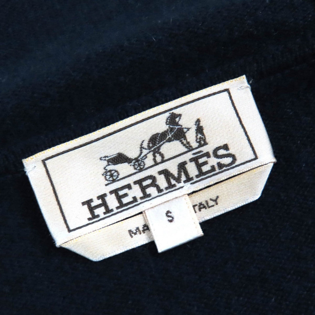 HERMES Hoodie Main: 100% cashmere, Leather part: Sheepskin Navy mens S Used Authentic