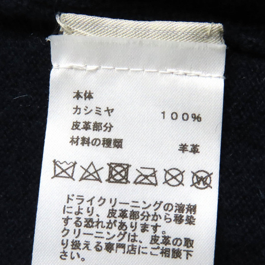 HERMES Hoodie Main: 100% cashmere, Leather part: Sheepskin Navy mens S Used Authentic