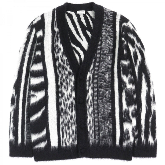 SAINT LAURENT PARIS cardigan 690064 Main: 63% mohair, Main: 31% nylon, Main: 5% wool, Main: 1% polyurethane, Part: 67% mohair Black White type Mohair Cardigan mens XS Used Authentic