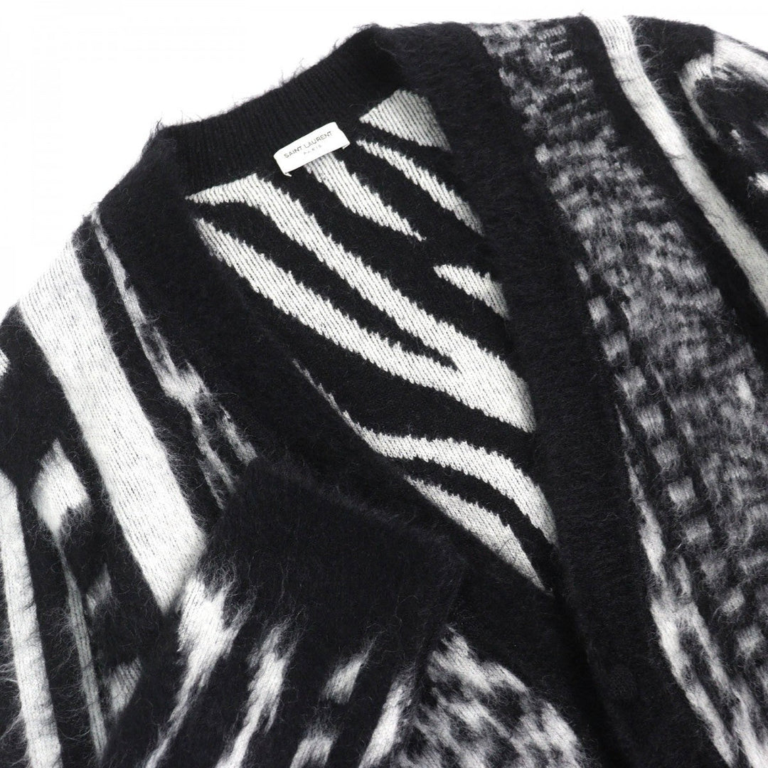 SAINT LAURENT PARIS cardigan 690064 Main: 63% mohair, Main: 31% nylon, Main: 5% wool, Main: 1% polyurethane, Part: 67% mohair Black White type Mohair Cardigan mens XS Used Authentic