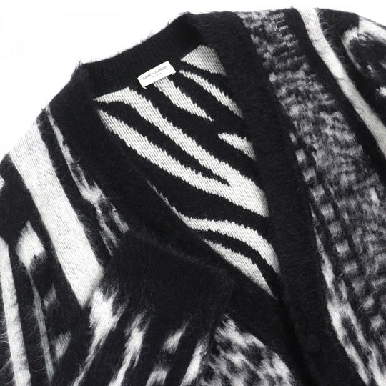 SAINT LAURENT PARIS cardigan 690064 Main: 63% mohair, Main: 31% nylon, Main: 5% wool, Main: 1% polyurethane, Part: 67% mohair Black White type Mohair Cardigan mens XS Used Authentic