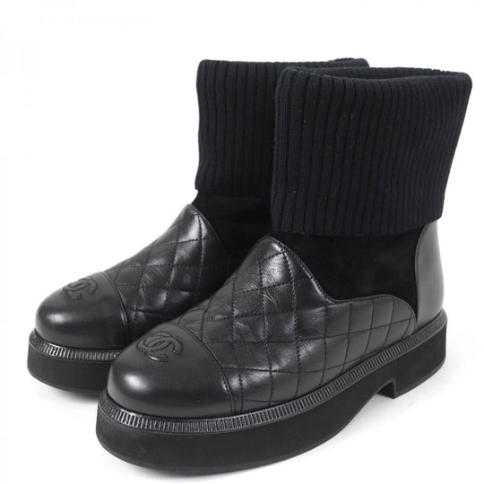 CHANEL short boots G38185 Main: Leather, Part: Suede leather black Women 36.5 Used Authentic