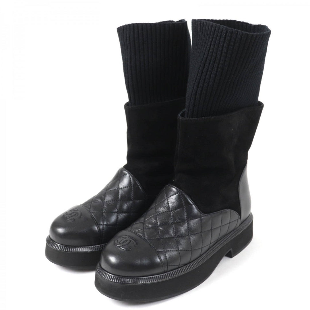 CHANEL short boots G38185 Main: Leather, Part: Suede leather black Women 36.5 Used Authentic