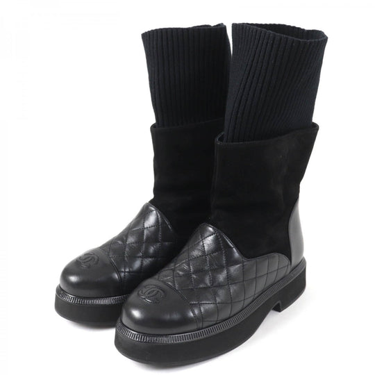 CHANEL short boots G38185 Main: Leather, Part: Suede leather black Women 36.5 Used Authentic