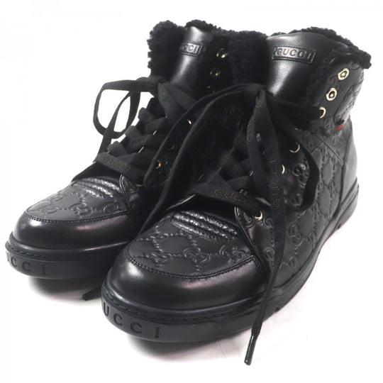 GUCCI High cut sneakers 162958 Main: Shima leather black Web line mens 7.5 Used Authentic