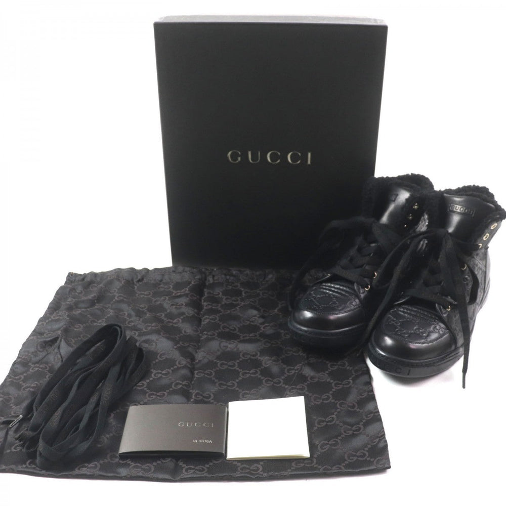 GUCCI High cut sneakers 162958 Main: Shima leather black Web line mens 7.5 Used Authentic
