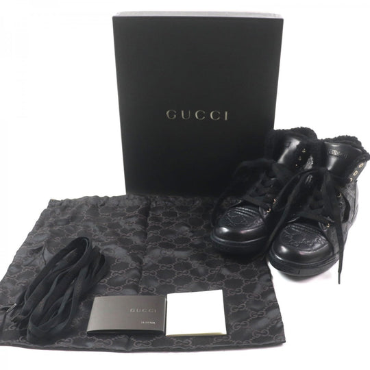 GUCCI High cut sneakers 162958 Main: Shima leather black Web line mens 7.5 Used Authentic