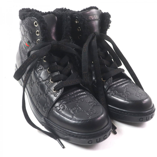 GUCCI High cut sneakers 162958 Main: Shima leather black Web line mens 7.5 Used Authentic
