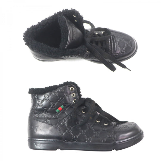GUCCI High cut sneakers 162958 Main: Shima leather black Web line mens 7.5 Used Authentic