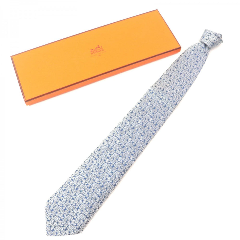 HERMES tie Main: 100% silk Gray navy mens Used Authentic