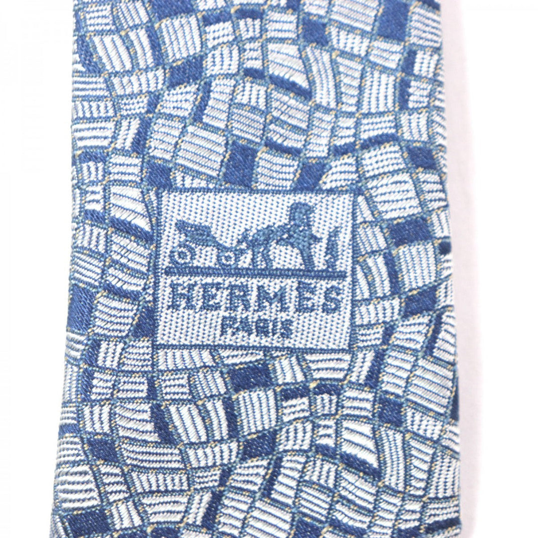HERMES tie Main: 100% silk Gray navy mens Used Authentic
