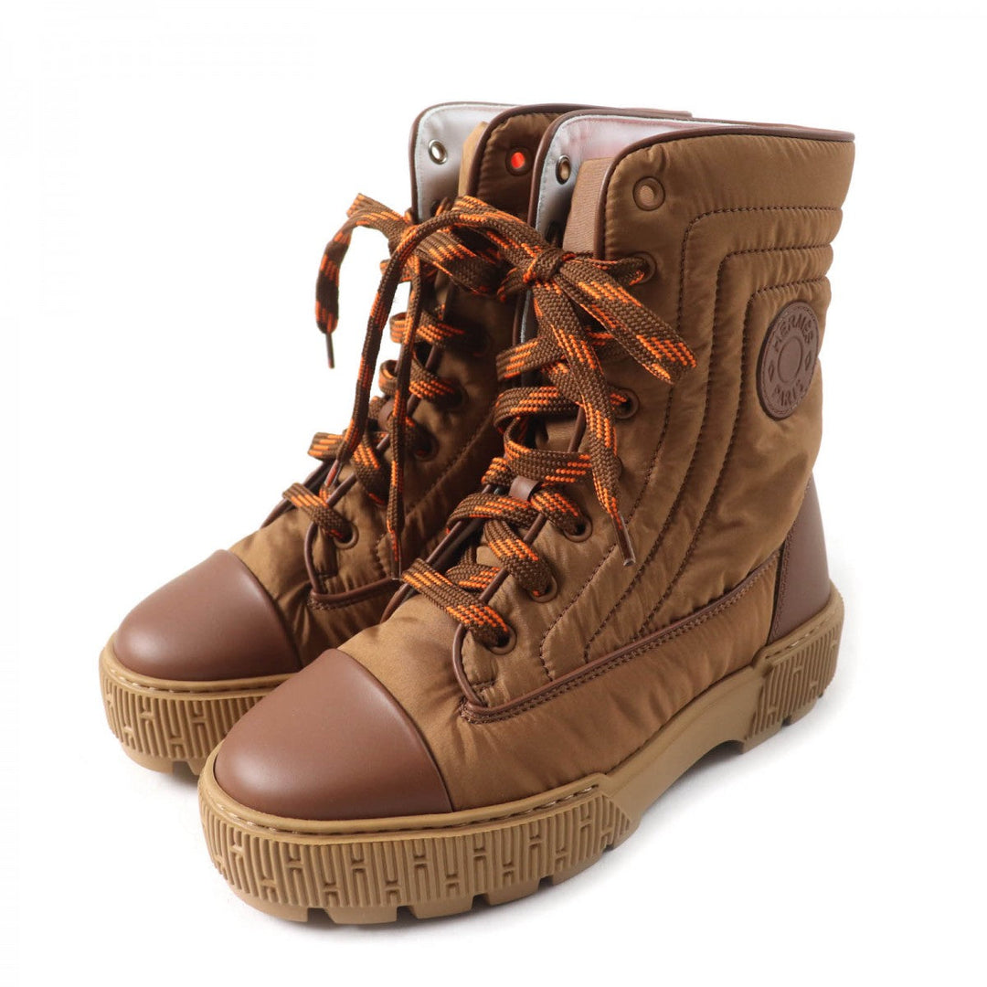 HERMES short boots H232064Z quilted parachute , chevre , rubber , Brown fresh Women 35.5 Used Authentic