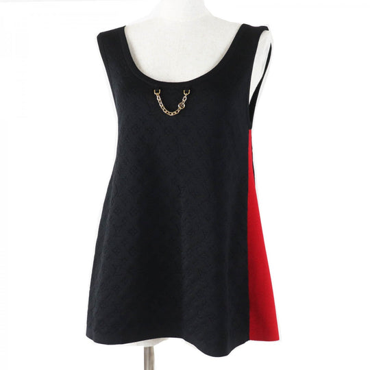 LOUIS VUITTON Tank top Main: 65% silk, 32% nylon, 3% polyurethane Black red Women S Used Authentic