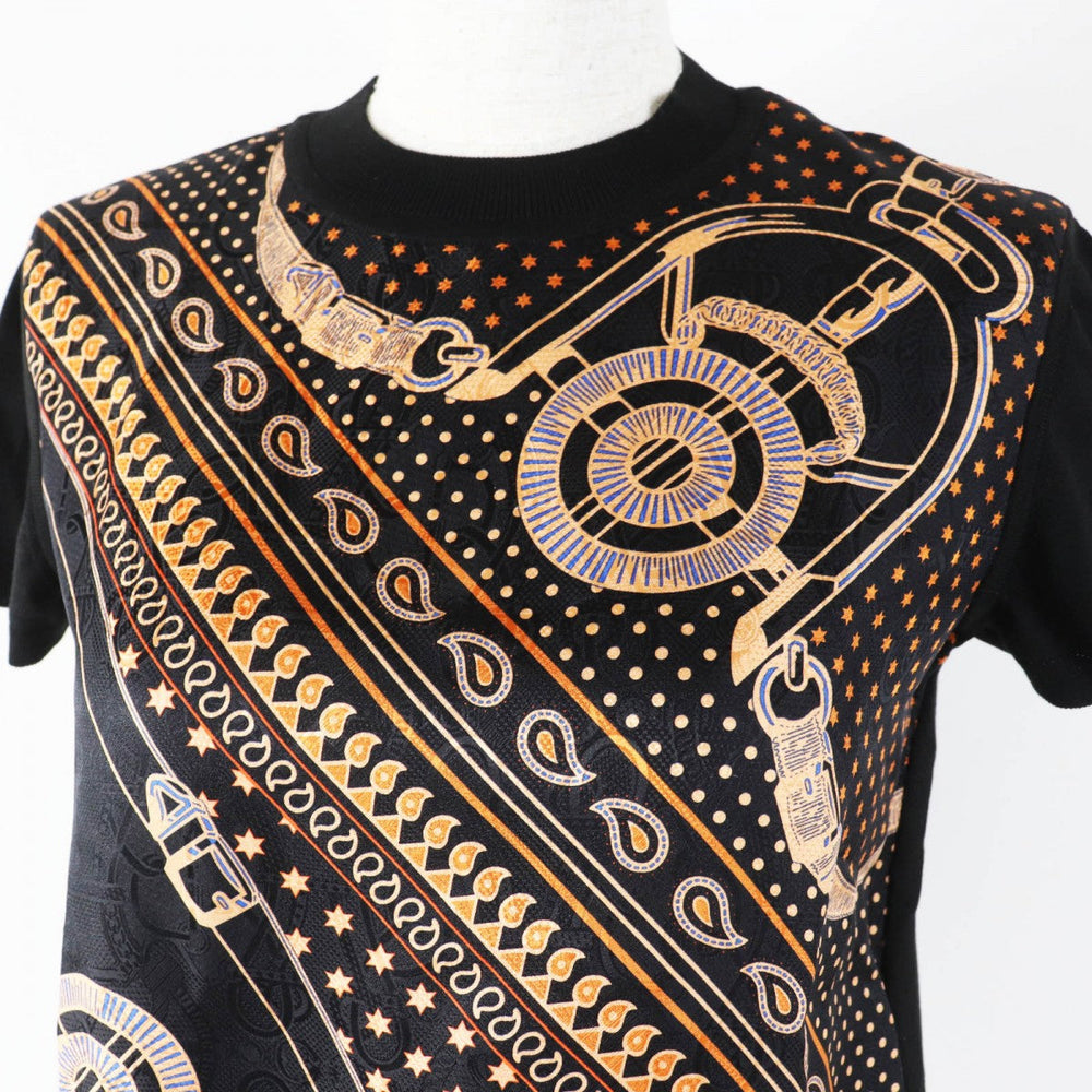 HERMES Short sleeve knit 4H2816D3 Main: 100% silk, part: 52% silk, part: 39% cotton, part: 7% nylon, part: 2% polyurethane Black orange Apron Doll Bandana Women 34 Used Authentic