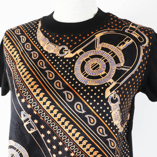 HERMES Short sleeve knit 4H2816D3 Main: 100% silk, part: 52% silk, part: 39% cotton, part: 7% nylon, part: 2% polyurethane Black orange Apron Doll Bandana Women 34 Used Authentic