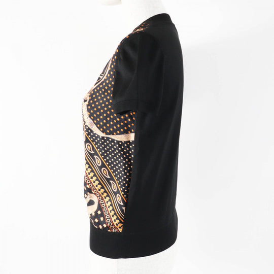 HERMES Short sleeve knit 4H2816D3 Main: 100% silk, part: 52% silk, part: 39% cotton, part: 7% nylon, part: 2% polyurethane Black orange Apron Doll Bandana Women 34 Used Authentic