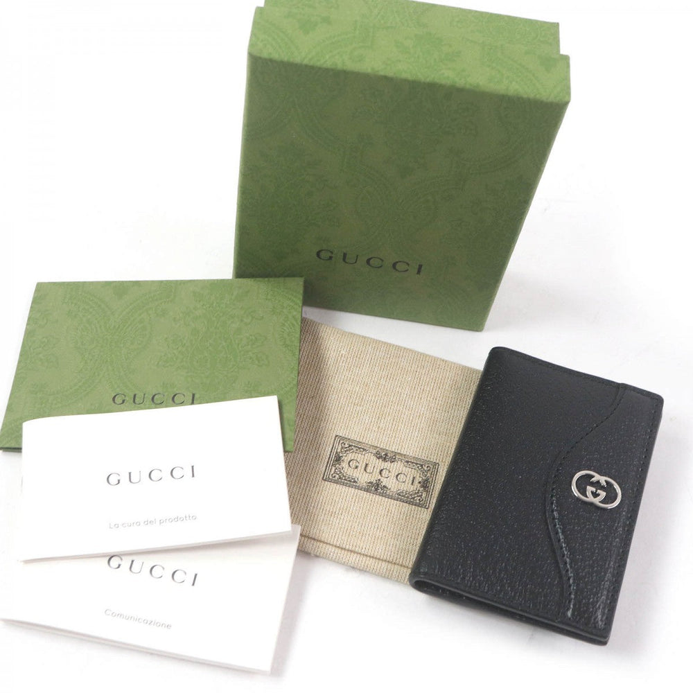 GUCCI Card Case 735000 Main: Leather black mens Used Authentic