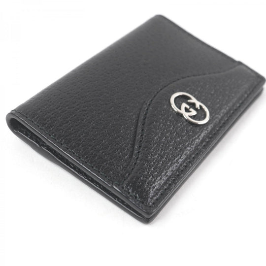 GUCCI Card Case 735000 Main: Leather black mens Used Authentic