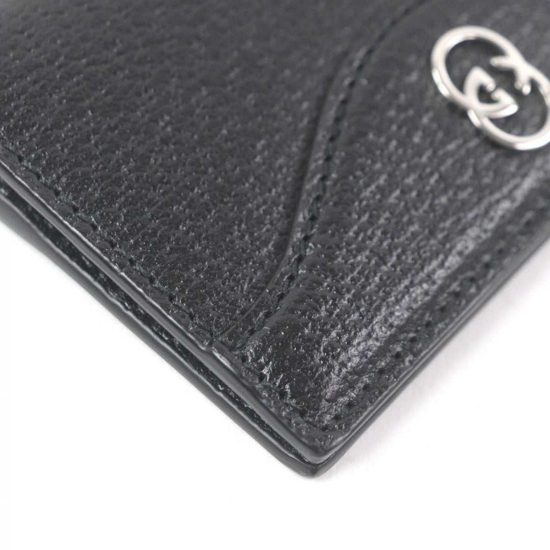 GUCCI Card Case 735000 Main: Leather black mens Used Authentic