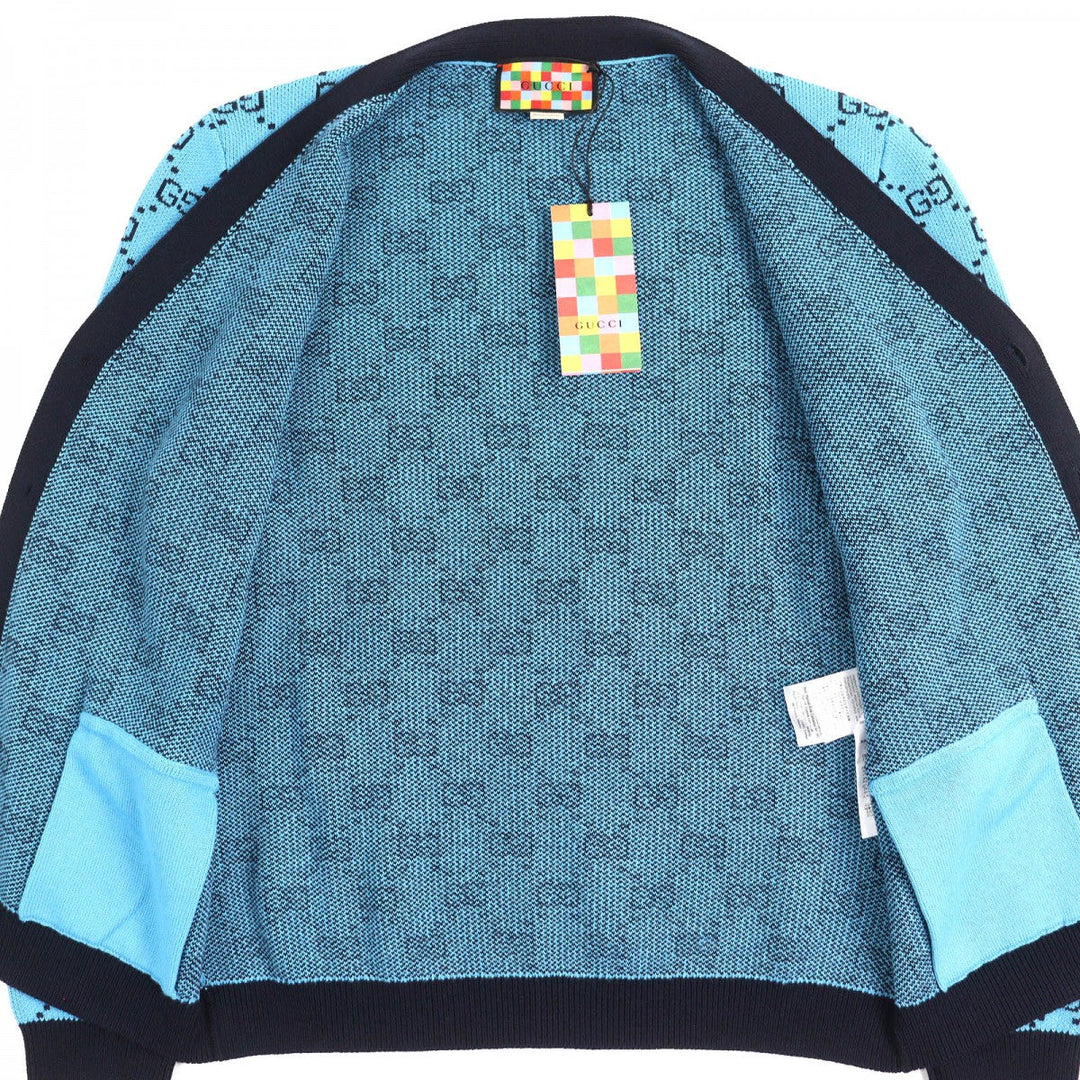 GUCCI cardigan 661156 Main: 54% wool, Main: 46% cotton, Part: 54% wool, Part: 43% cotton, Part: 2% polyurethane blue-black mens L Used Authentic