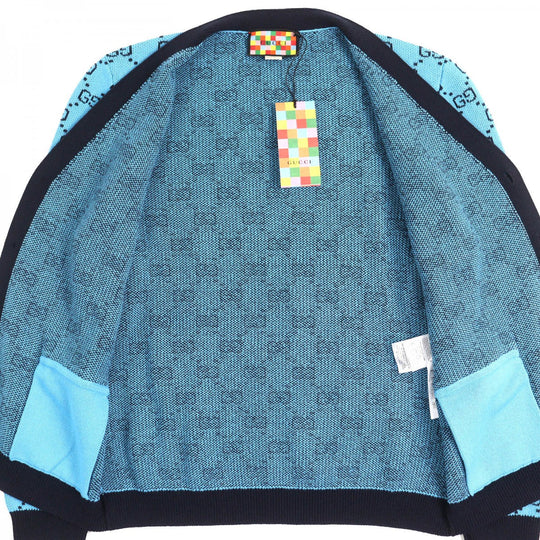 GUCCI cardigan 661156 Main: 54% wool, Main: 46% cotton, Part: 54% wool, Part: 43% cotton, Part: 2% polyurethane blue-black mens L Used Authentic
