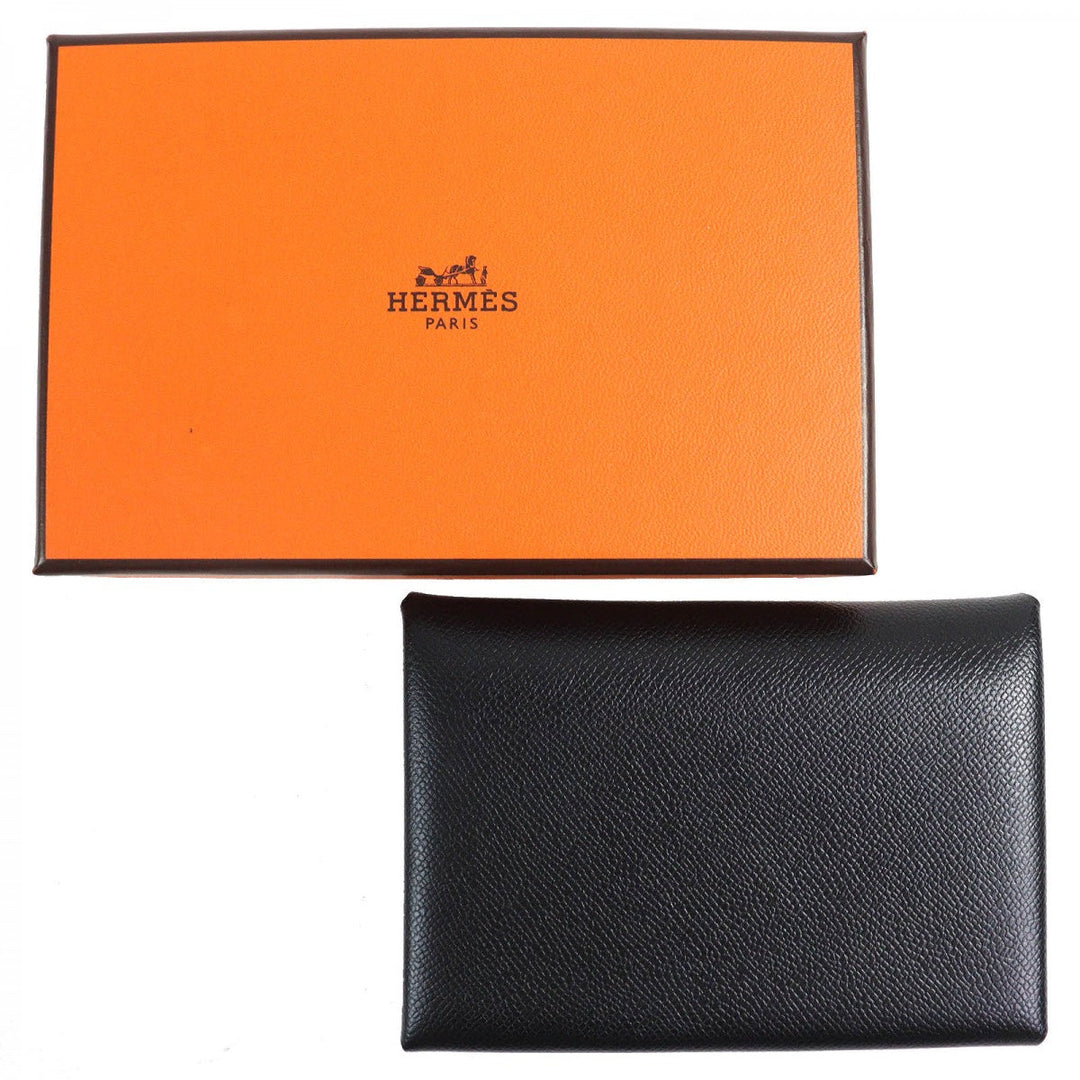 HERMES Coin case Main: Madame Veau black Calvi duo mens(Unisex) Used Authentic
