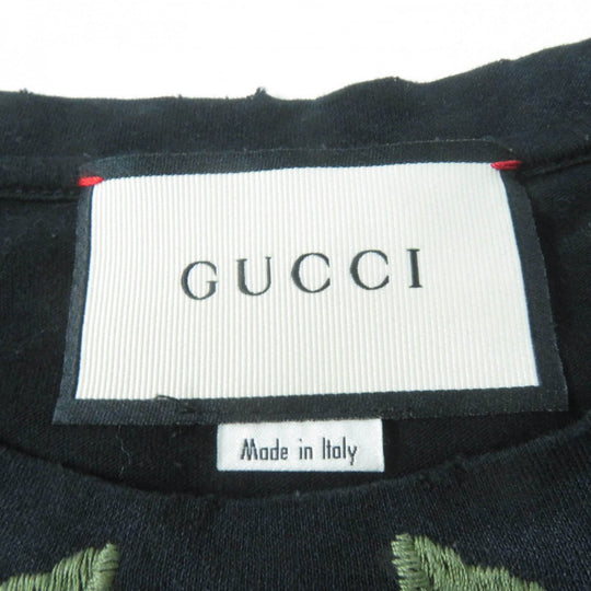 GUCCI Short sleeve T-shirt 457936 Main: 100% cotton, Part: 100% cotton, Part: 100% polyester black Floral Embroidery Tee mens S Used Authentic