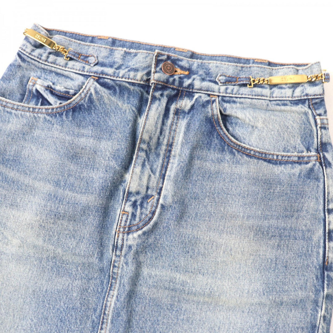 CELINE skirt S195 571Q 08YC Main: 100% cotton Indigo Women 28 Used Authentic