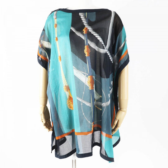 HERMES poncho Main: 100% cotton Green Black type clic clac click crack Women 34 Used Authentic