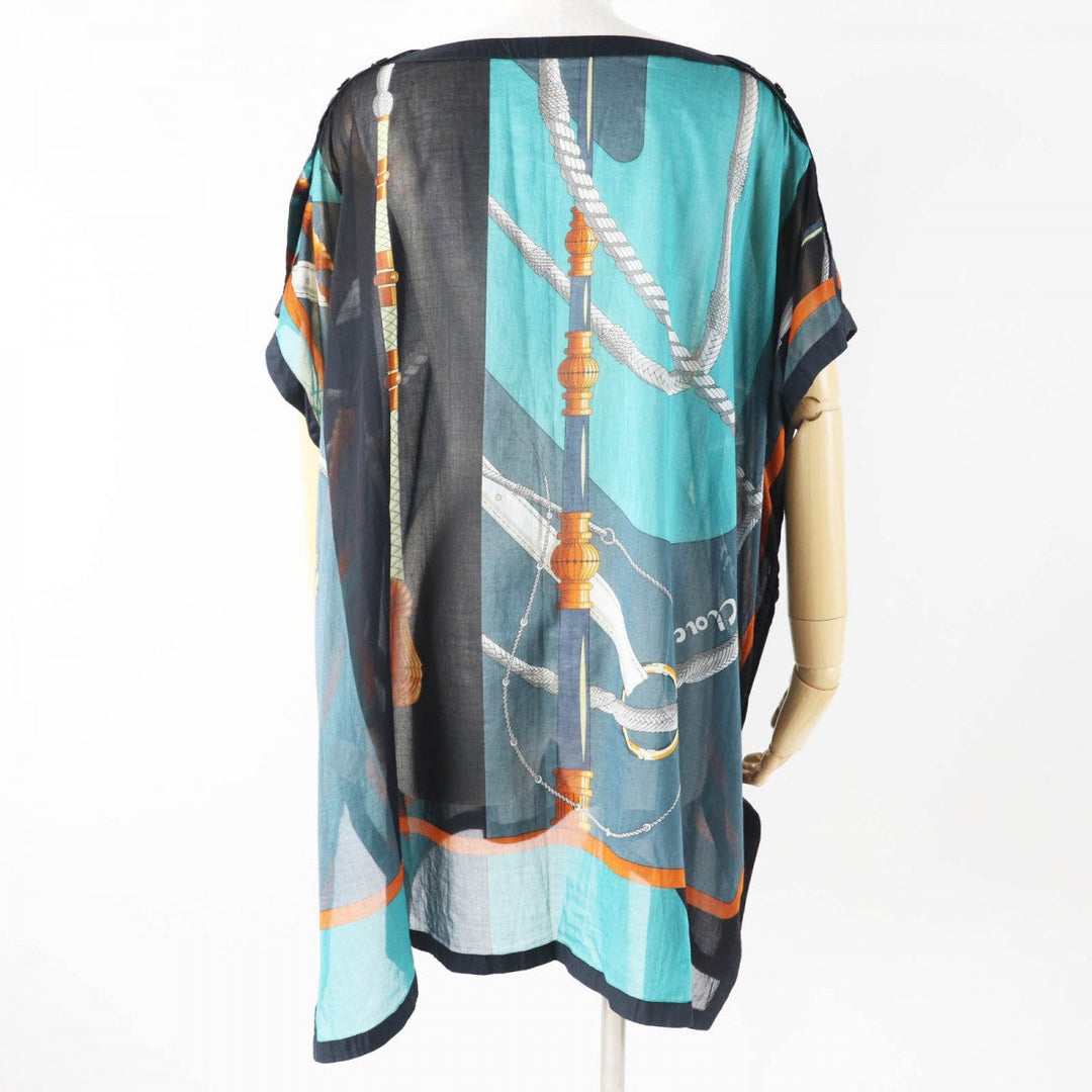 HERMES poncho Main: 100% cotton Green Black type clic clac click crack Women 34 Used Authentic