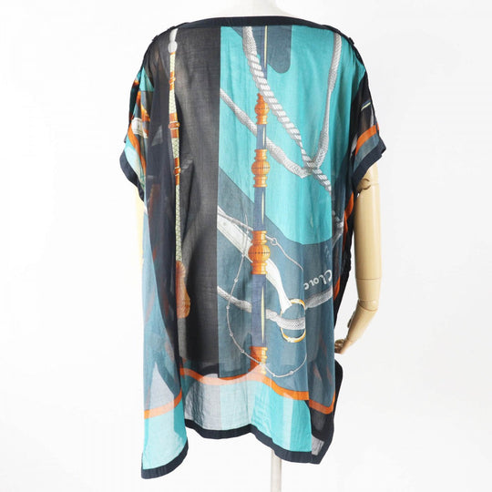 HERMES poncho Main: 100% cotton Green Black type clic clac click crack Women 34 Used Authentic