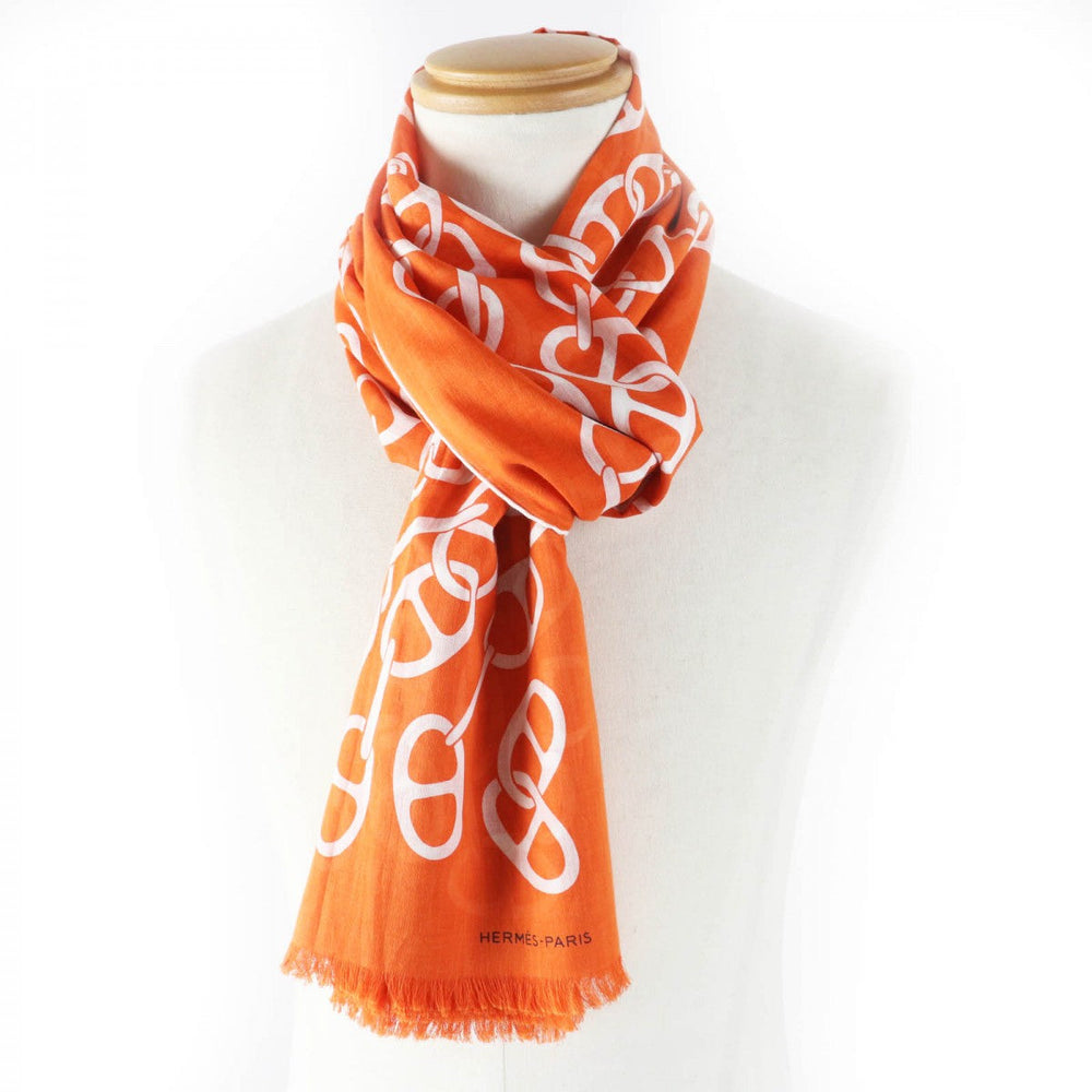 HERMES Stall Main: 100% cotton Orange Boite Naoussa Megaro mens Used Authentic
