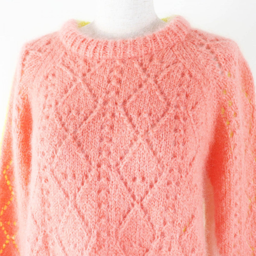 LOEWE knit S359Y14K40 Main: 67% mohair, Main: 28% polyamide, Main: 5% wool, Leather part: calf leather Pink Yellow Women S Used Authentic